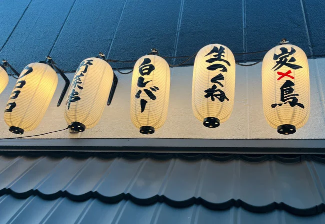 No.110 焼き鳥店様の店舗装飾用9号長型・18号長型ビニール提灯を製作いたしました。