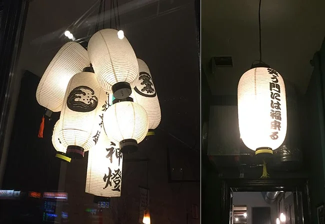 No.8 海外ラーメン店様の店内装飾用9号丸型・長型和紙提灯、12号長型和紙提灯、7号桶型和紙提灯を製作いたしました。