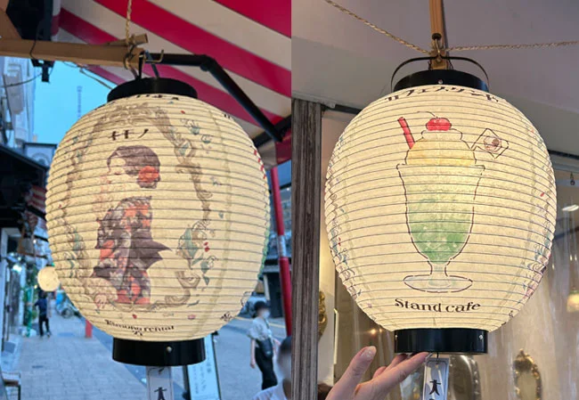 No.97 カフェ・雑貨店様の店舗装飾用13号丸型・10号丸型和紙提灯を製作いたしました。