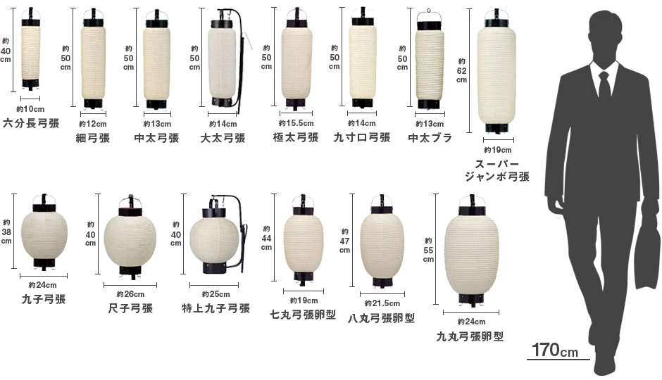 弓張型和紙提灯サイズ表