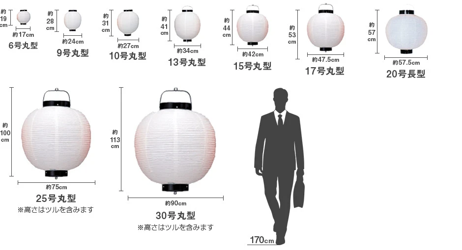 丸型ビニール提灯サイズ表