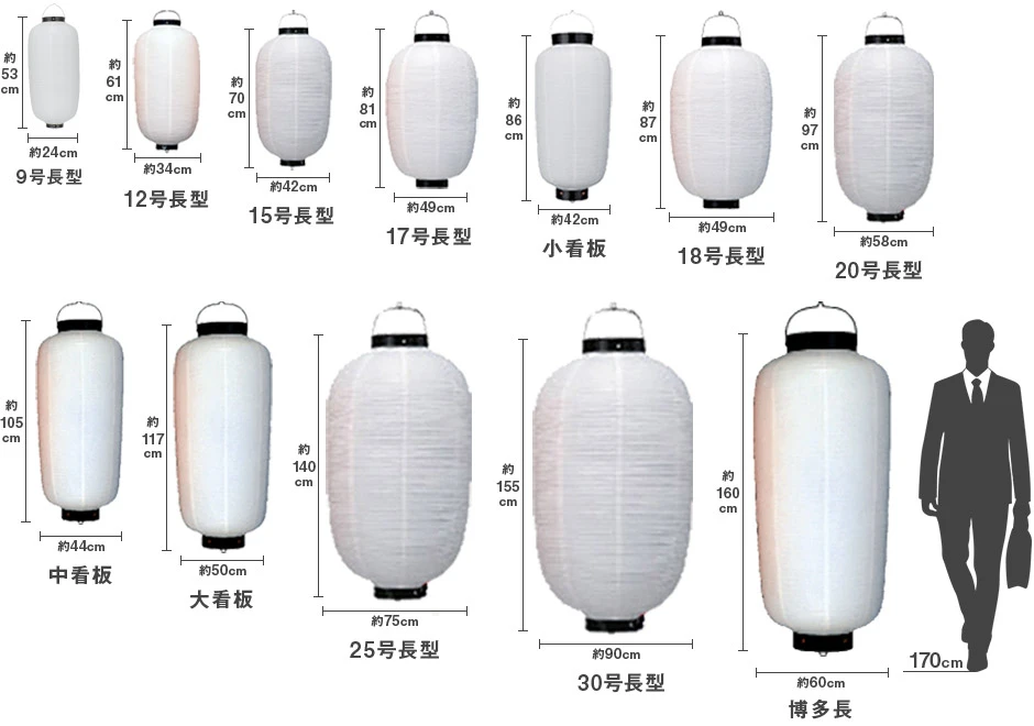 長型ビニール提灯サイズ表